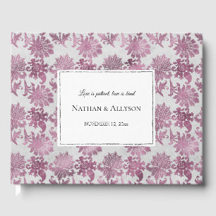Romantische Burgundy Red Silver Floral Wedding Gästebuch