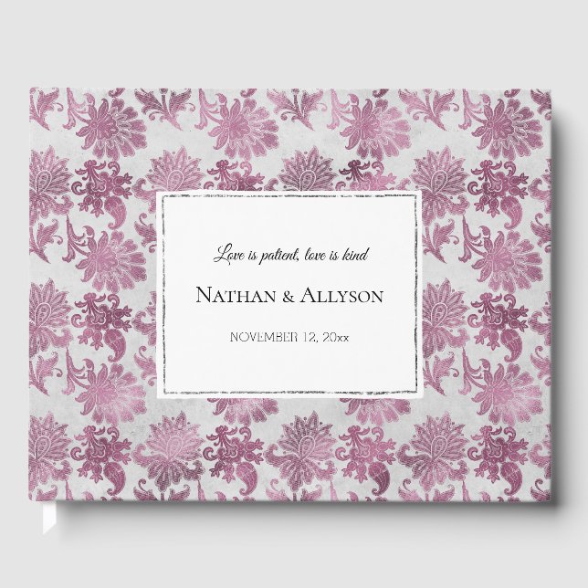 Romantische Burgundy Red Silver Floral Wedding Gästebuch (Vorderseite)