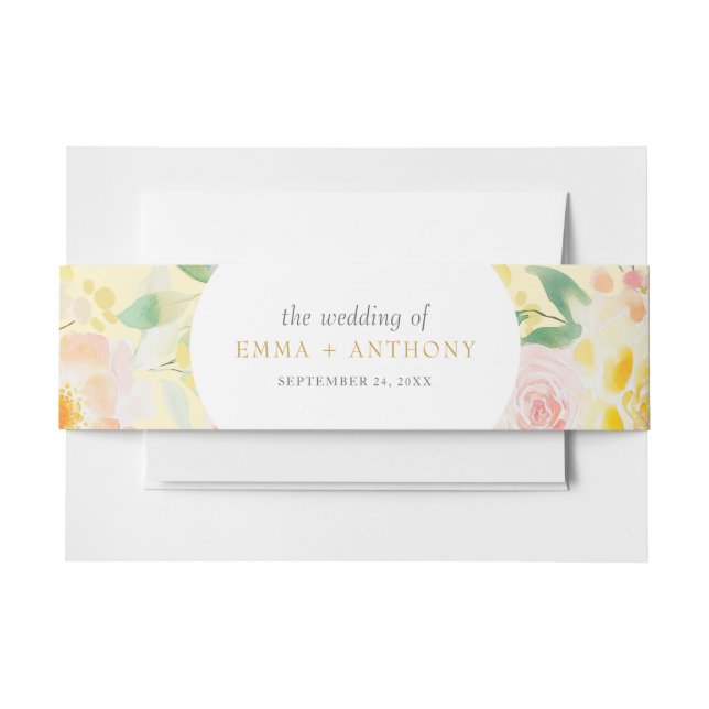Romantische Buttergelbe Wasserfarbenhochzeit Einladungsbanderole (Vorderseite Beispiel)