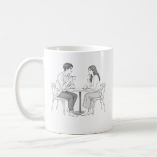 Romantische Café-Date-Farbseite für Paare in Linie Kaffeetasse