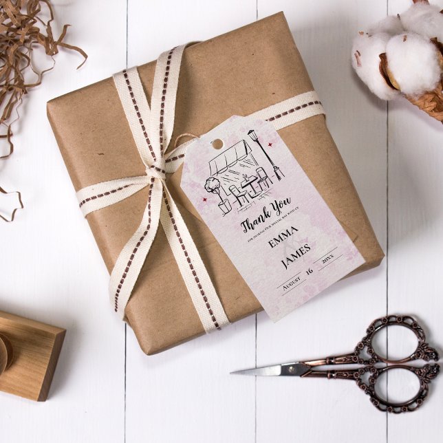 Romantische Café-Illustration Hochzeits-Dankeschön Geschenkanhänger (Romantic Café Illustration Wedding Thank You Favor Gift Tags)