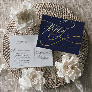 Romantische Calligraphie Gold Foil Navy Blue Meal  Folie Einladungspostkarte