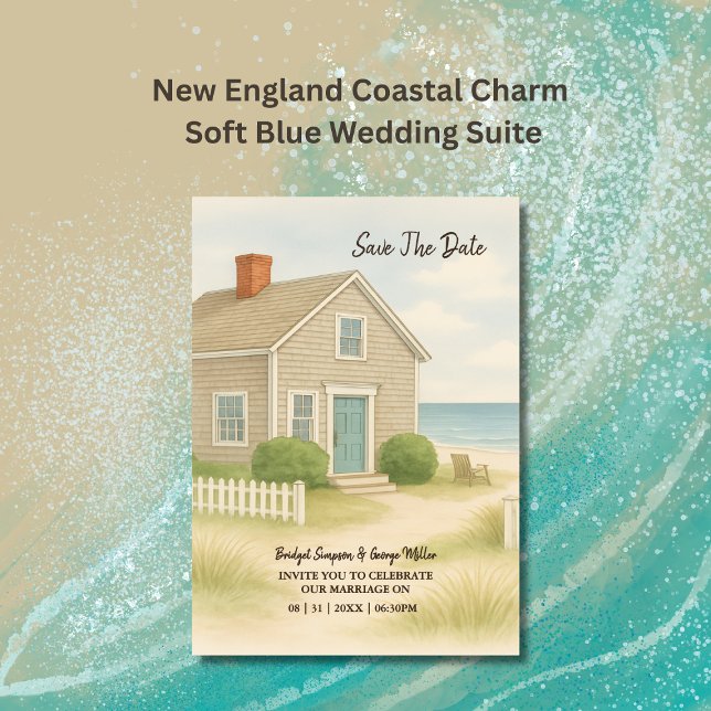 Romantische Cape Cod Soft Blue Coastdestination Einladung (Von Creator hochgeladen)