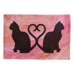 Romantische Cat Couple-Silhouette auf rosa Kissenbezug