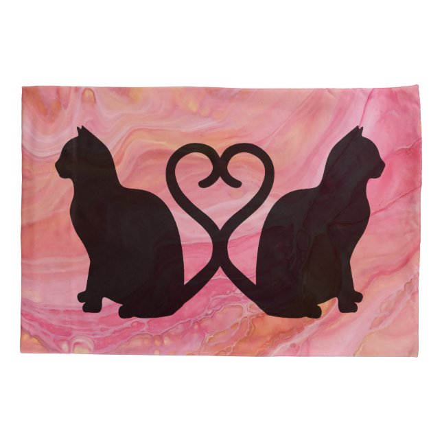 Romantische Cat Couple-Silhouette auf rosa Kissenbezug (Rückseite)