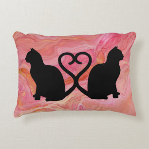 Romantische Cat Silhouette Herz mit rosa Marmor Dekokissen