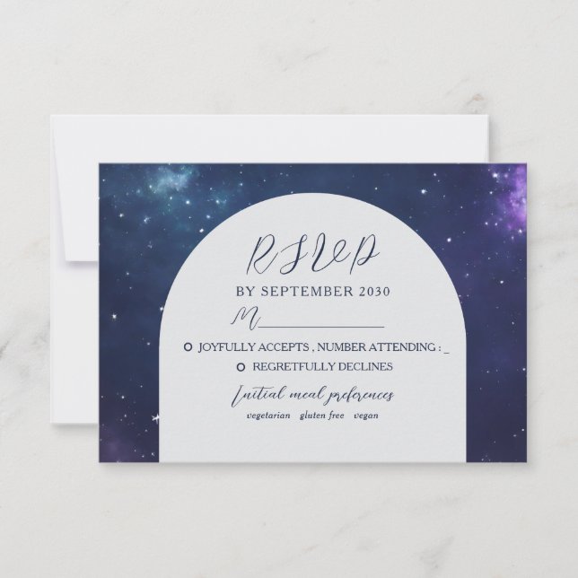 Romantische Celestial Wedding RSVP Card Karte (Vorderseite)