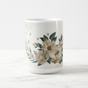 romantische Champagnerblumen und grüne Blätter Kaffeetasse