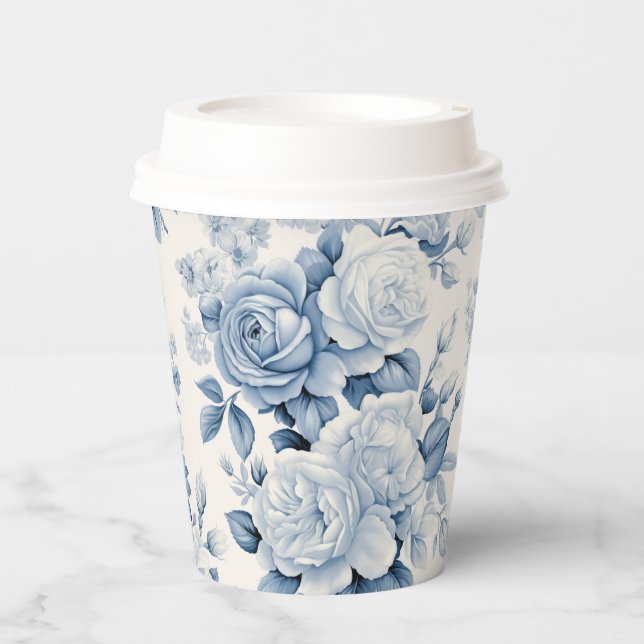 Romantische Chic Antique Dusty Blue Rose Pappbecher (Vorderseite)