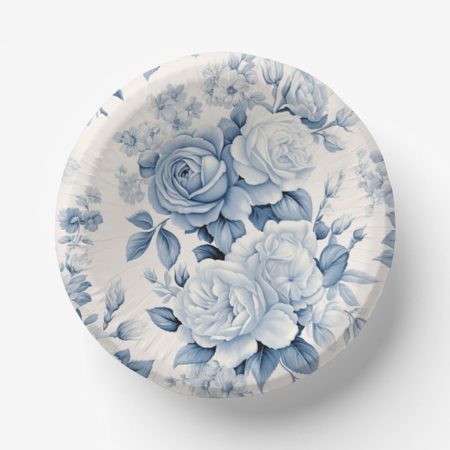 Romantische Chic Antique Dusty Blue Rose Pappteller (Vorderseite)