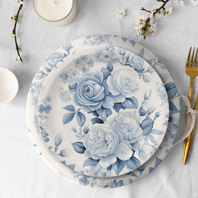 Romantische Chic Antique Dusty Blue Rose Pappteller (Von Creator hochgeladen)