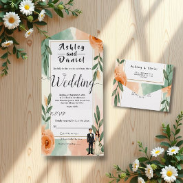 Romantische Chic Blumen Braut und Groom Hochzeit All In One Einladung