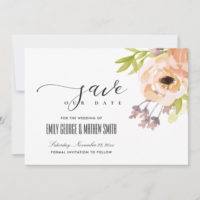 ROMANTISCHE CHIC BLUSPINK LILA PEACH FLORAL SAVE THE DATE (Vorderseite)