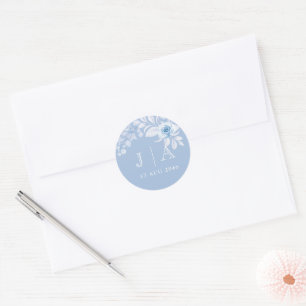 Romantische Chic Classic Blue Floral Sticker & Lab