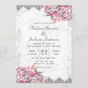 Romantische Chic Peony Floral Wedding Einladung