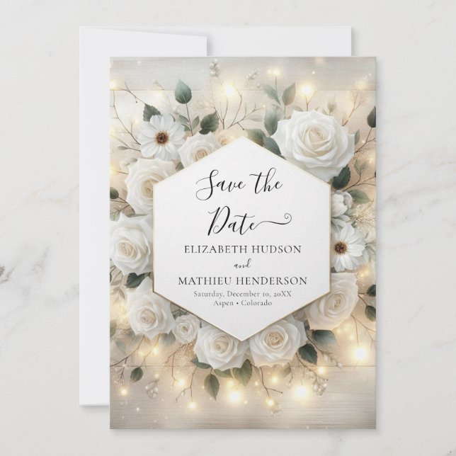 Romantische Chic White Roses Hochzeit Save The Date (Vorderseite)