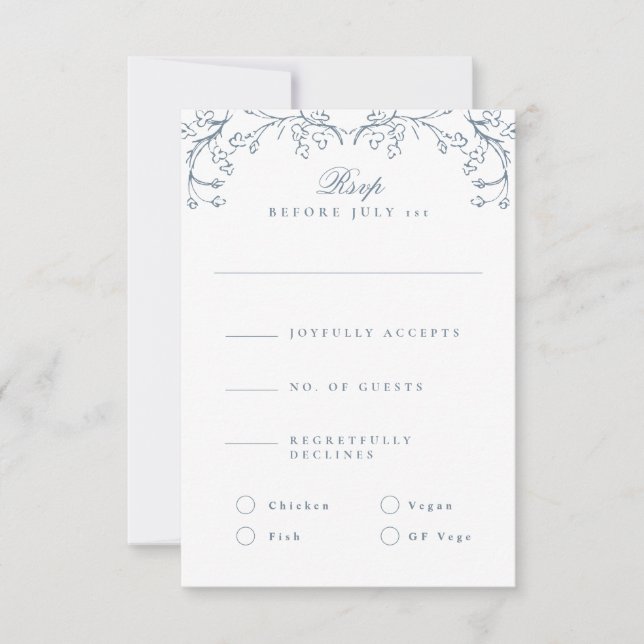 Romantische Chinoiserie Antique Französisch Blaue  RSVP Karte (Vorderseite)