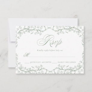Romantische Chinoiserie Antique Sage Grüne Hochzei RSVP Karte