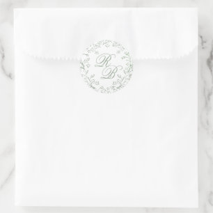 Romantische Chinoiserie Hellgrüne Initialen Hochze Runder Aufkleber