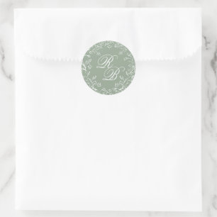 Romantische Chinoiserie Sage Green Initials Weddin Runder Aufkleber