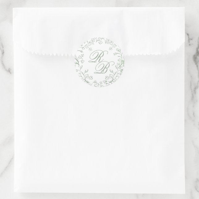 Romantische Chinoiserie Sage Green Initials Weddin Runder Aufkleber (Tasche)