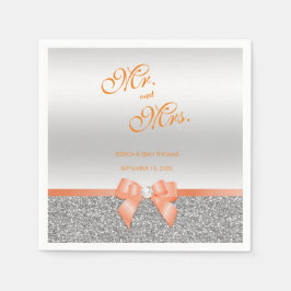 Romantische Coral Bow & Silver Glitzer Hochzeit Serviette