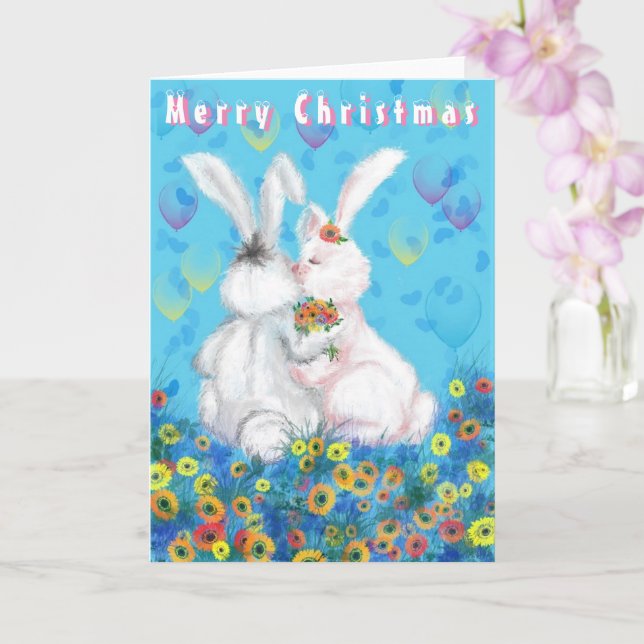 Romantische Couple Bunny Christmas Card Karte (Orchidee)