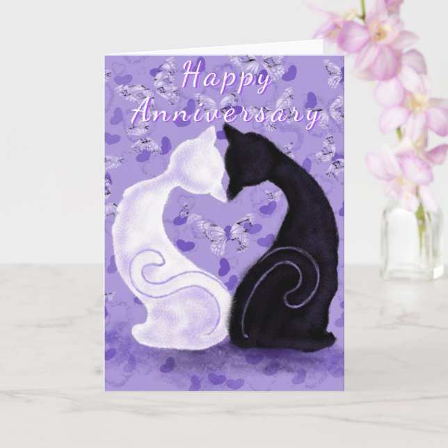 Romantische Couple Cat Anniversary Card Karte (Orchidee)