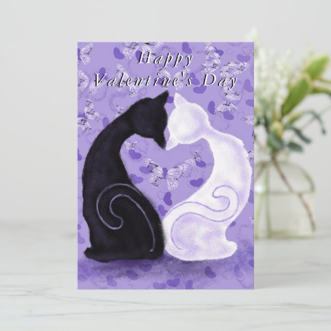 Romantische Couple Cat Valentine's Day Card (Stehend Vorderseite)