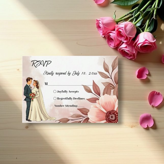 Romantische Couple Dusty Watercolor Blumenhochzeit RSVP Karte (Von Creator hochgeladen)