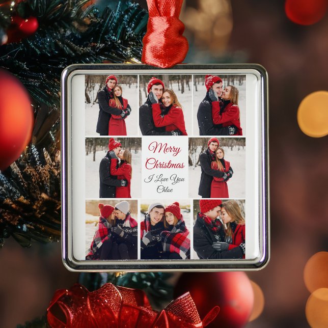 Romantische Couple Foto Collage Frohe Weihnachten Ornament Aus Metall (Von Creator hochgeladen)