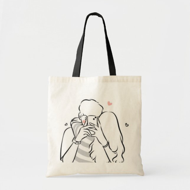 Romantische Couple Tote Bag - Niedliche Liebe Gesc Tragetasche (Vorne)