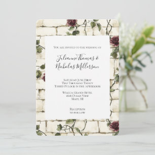 Romantische Cream Brick Wall Rote Rosen Hochzeit Einladung