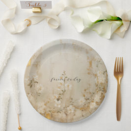 Romantische Cream White Gold Floral Wedding Pappteller