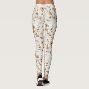 Romantische Creme-Braun-Blumen  Leggings