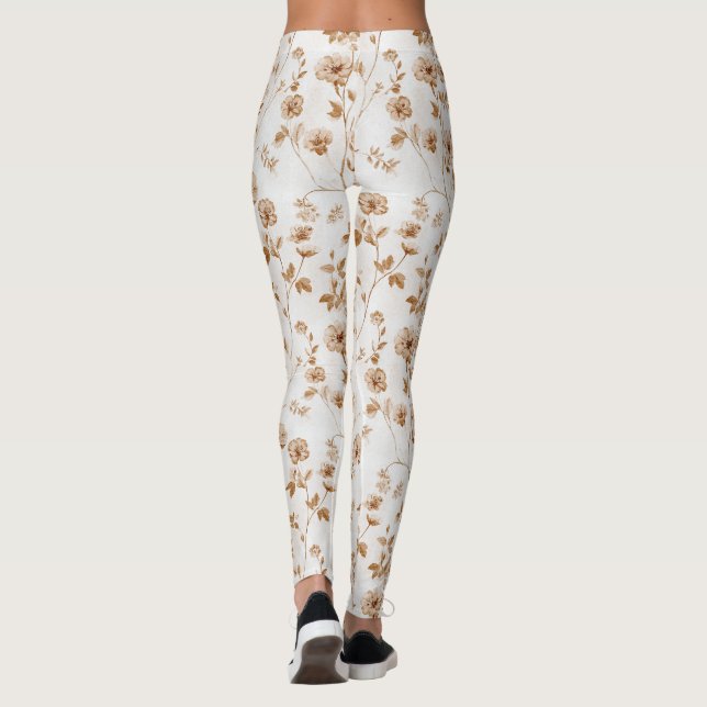 Romantische Creme-Braun-Blumen  Leggings (Rückseite)