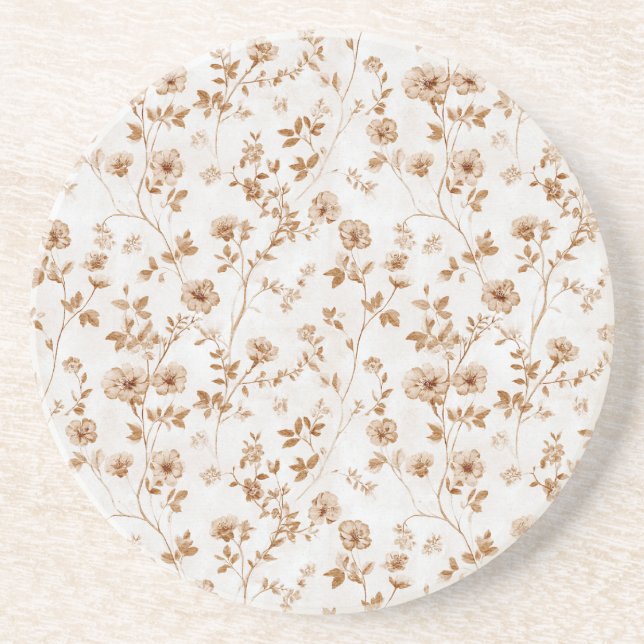 Romantische Creme-Braun-Blumenmuster  Getränkeuntersetzer (Vorne)
