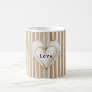 Romantische Creme Herz Braune Streifen Liebe Kaffeetasse
