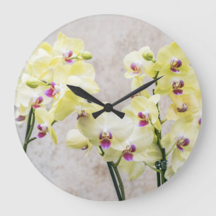 Romantische Creme & Lilac Orchids Große Wanduhr