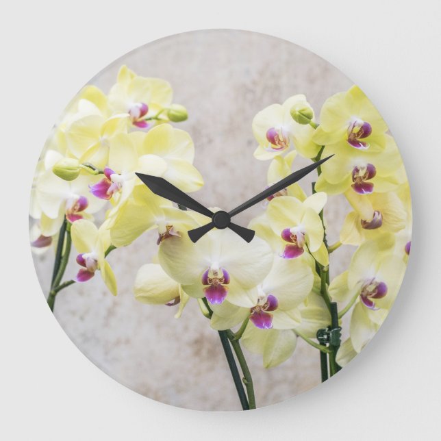 Romantische Creme & Lilac Orchids Große Wanduhr (Vorderseite)