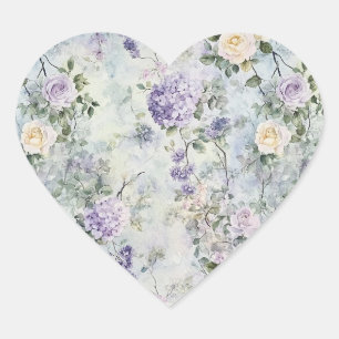 Romantische Creme Purple Blumen Hochzeit Herz-Aufkleber