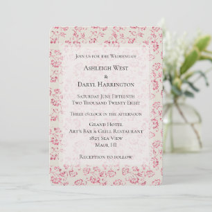 Romantische Creme-Rosa Glitter-Blumenhochzeit Einladung