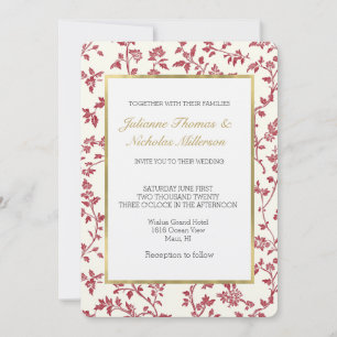 Romantische Creme Rote Blätter Hochzeit Einladung