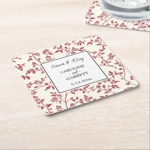Romantische Creme rote Blätter Hochzeit Rechteckiger Pappuntersetzer