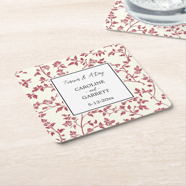 Romantische Creme rote Blätter Hochzeit Rechteckiger Pappuntersetzer (angewinkelt)
