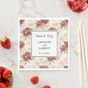 Romantische Creme-Rote Blumige Hochzeit Serviette