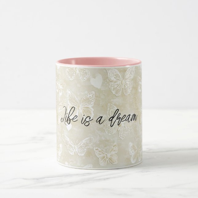 Romantische Creme Schmetterlinge Herzen Tasse (Zentrum)