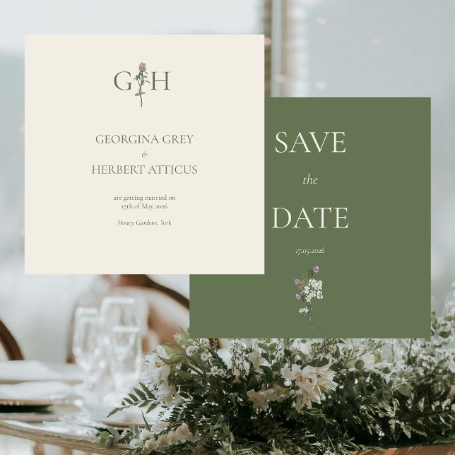 Romantische Creme und Sage Clover Save the Date Einladung (Von Creator hochgeladen)