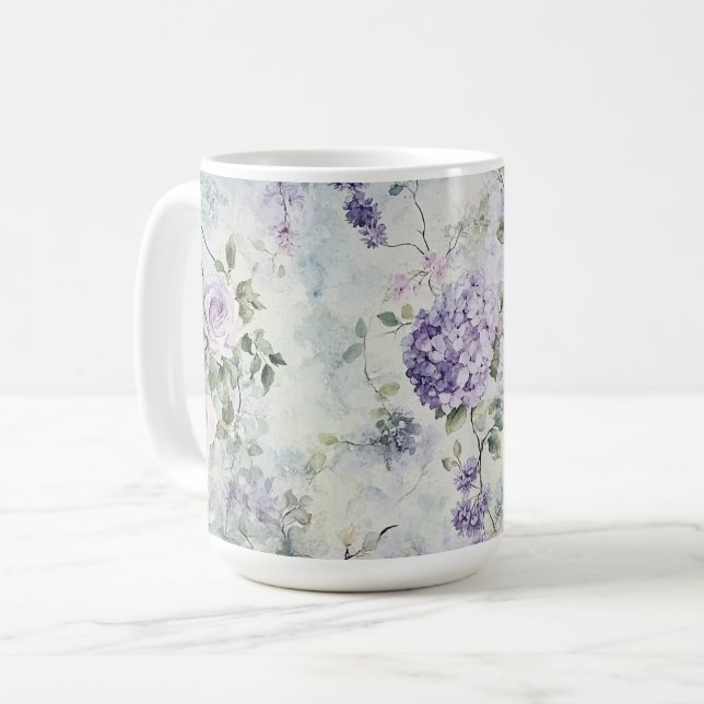 Romantische creme-violette Blumen Kaffeetasse (Vorderseite Links)