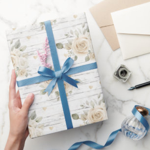 Romantische Creme-Weiße Blumen Boho-Brautdusche Geschenkpapier